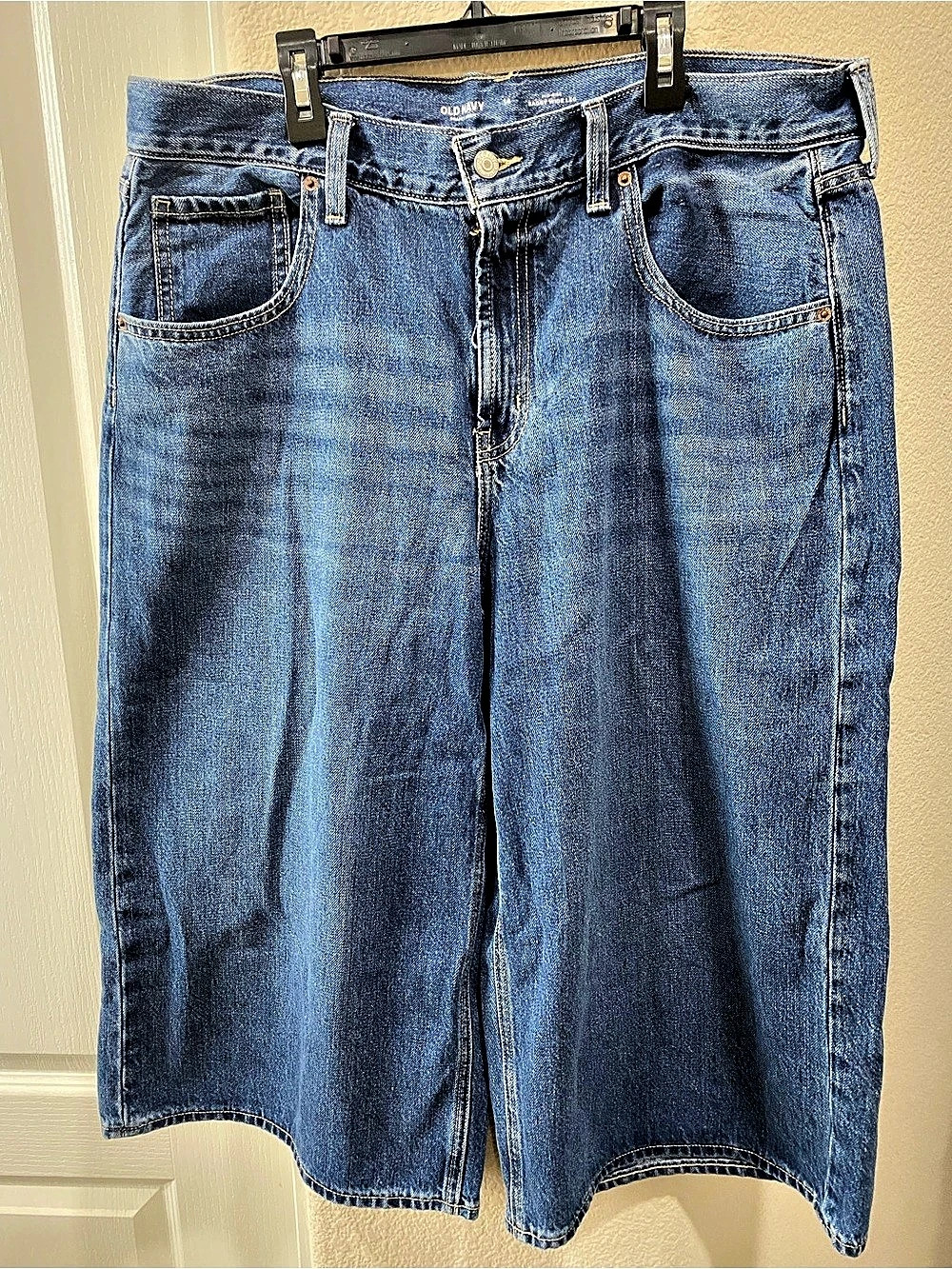 Old Navy Mid-Rise Baggy Wide-Leg Culotte Jeans Blue Waist 14